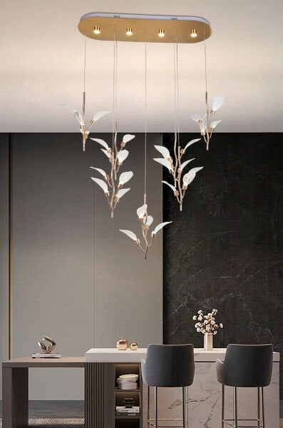 Liria 7'li Gold Yaprak Desenli Sarkıt Led Avize