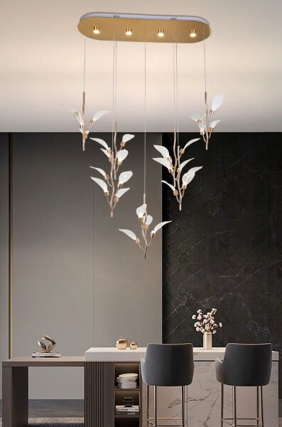 Liria 7'li Gold Yaprak Desenli Sarkıt Led Avize