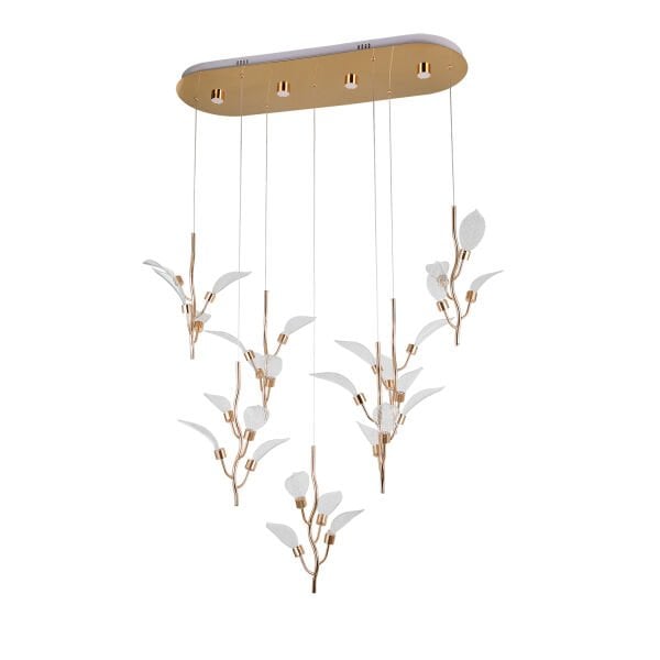 Liria 7'li Gold Yaprak Desenli Sarkıt Led Avize