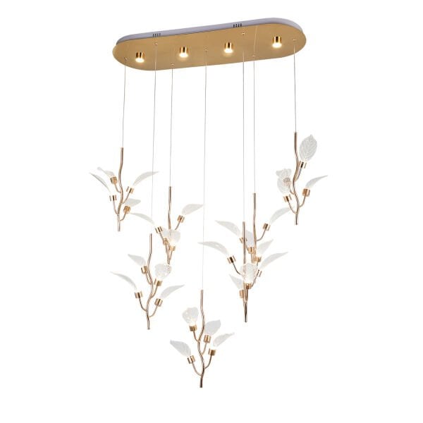Liria 7'li Gold Yaprak Desenli Sarkıt Led Avize