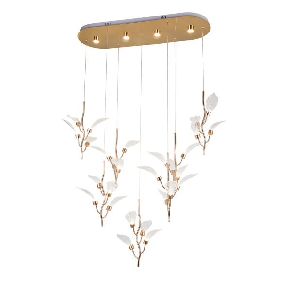 Liria 7'li Gold Yaprak Desenli Sarkıt Led Avize
