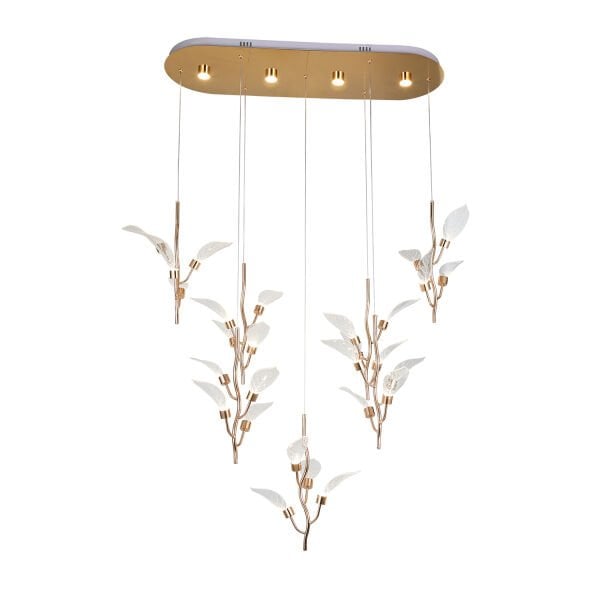 Liria 7'li Gold Yaprak Desenli Sarkıt Led Avize