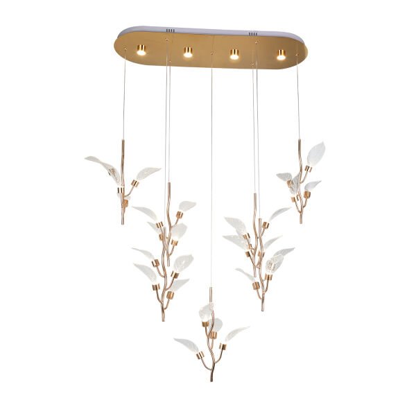 Liria 7'li Gold Yaprak Desenli Sarkıt Led Avize