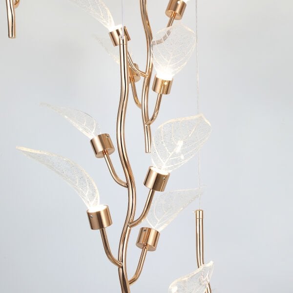 Liria 7'li Gold Yaprak Desenli Sarkıt Led Avize