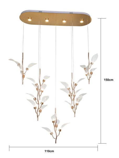 Liria 7'li Gold Yaprak Desenli Sarkıt Led Avize