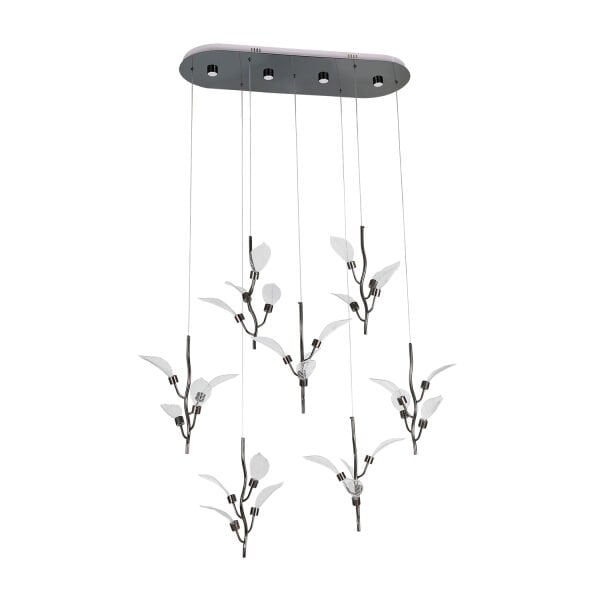 Liria 7'li Platin Yaprak Desenli Sarkıt Led Avize