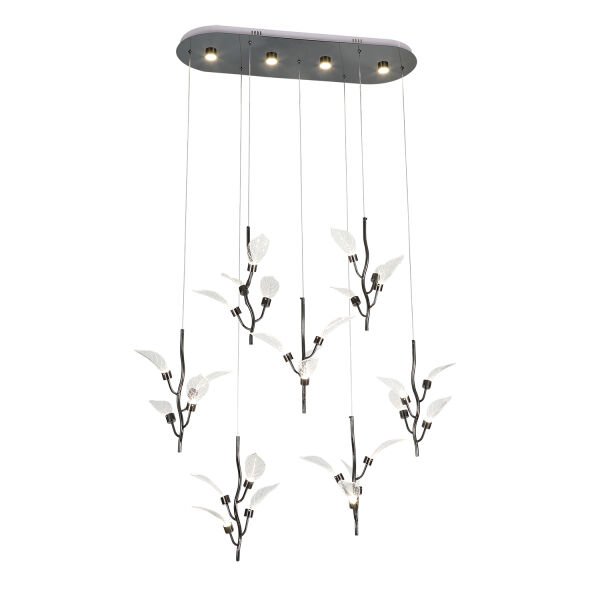 Liria 7'li Platin Yaprak Desenli Sarkıt Led Avize