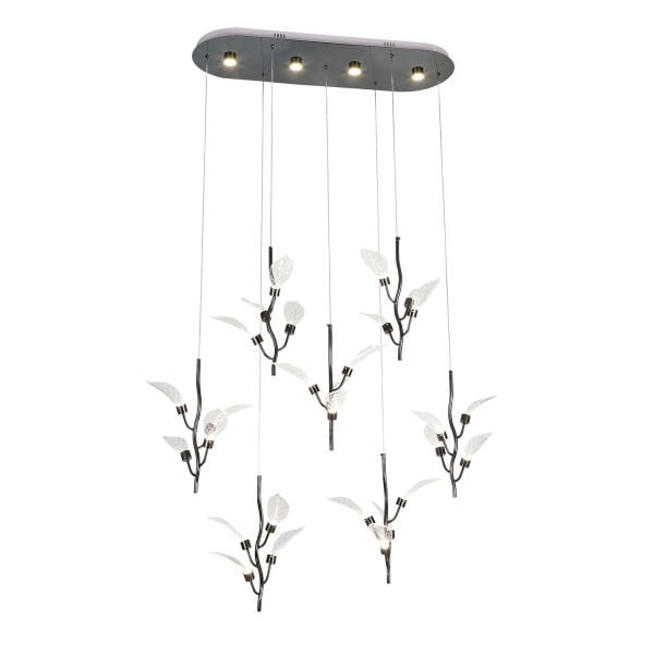 Liria 7'li Platin Yaprak Desenli Sarkıt Led Avize