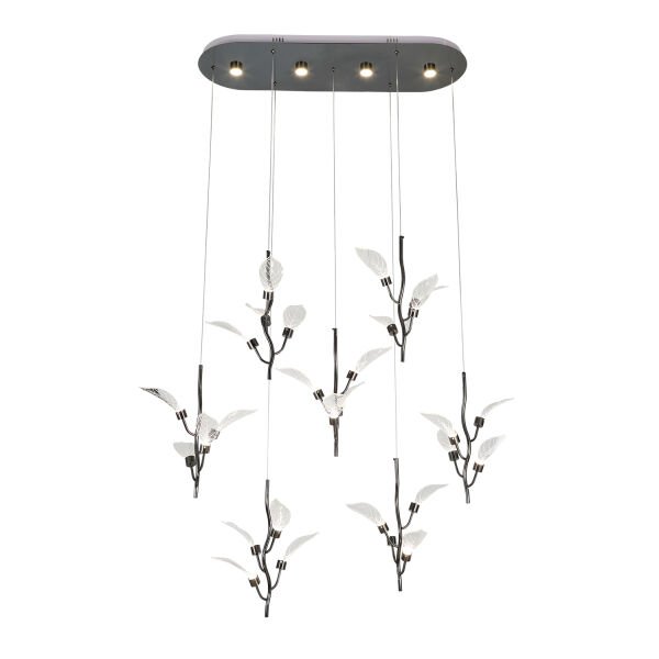 Liria 7'li Platin Yaprak Desenli Sarkıt Led Avize