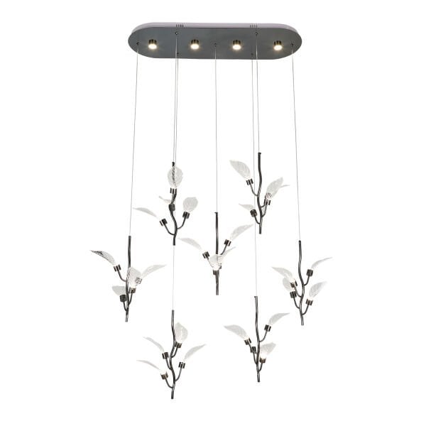 Liria 7'li Platin Yaprak Desenli Sarkıt Led Avize