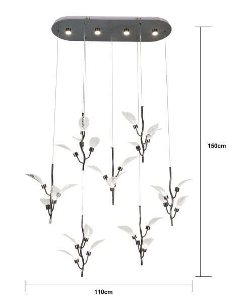 Liria 7'li Platin Yaprak Desenli Sarkıt Led Avize