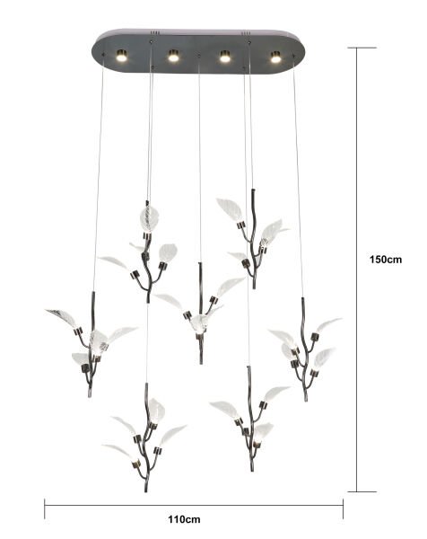 Liria 7'li Platin Yaprak Desenli Sarkıt Led Avize