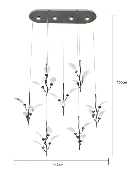 Liria 7'li Platin Yaprak Desenli Sarkıt Led Avize