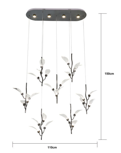 Liria 7'li Platin Yaprak Desenli Sarkıt Led Avize