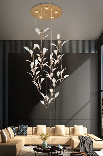 Liria 15'li Gold Yaprak Desenli Sarkıt Led Avize