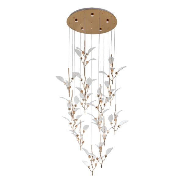 Liria 15'li Gold Yaprak Desenli Sarkıt Led Avize