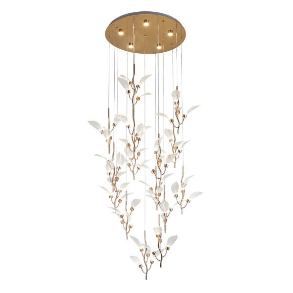 Liria 15'li Gold Yaprak Desenli Sarkıt Led Avize