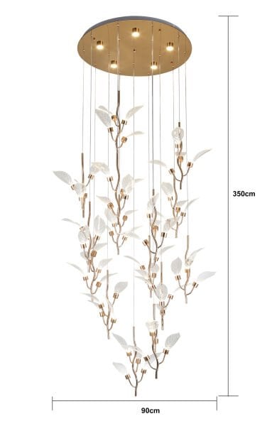 Liria 15'li Gold Yaprak Desenli Sarkıt Led Avize