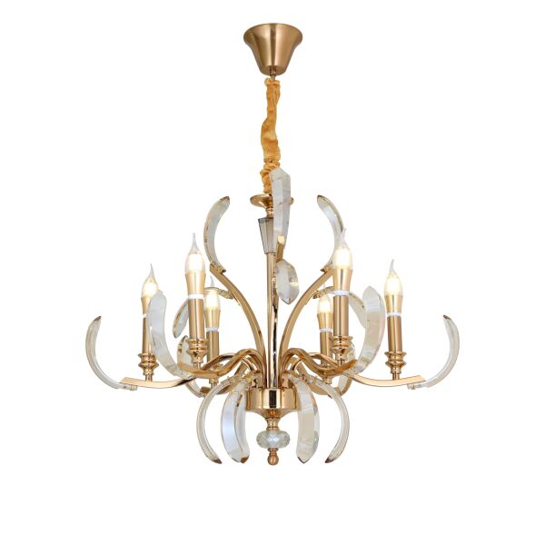 Ronja 6'lı Bakır Eskitme Kristal Taşlı Avangart Salon Avize