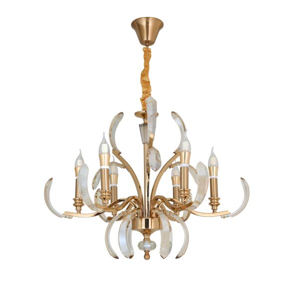 Ronja 6'lı Bakır Eskitme Kristal Taşlı Avangart Salon Avize