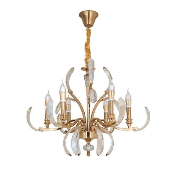 Ronja 6'lı Bakır Eskitme Kristal Taşlı Avangart Salon Avize