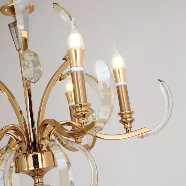 Ronja 6'lı Bakır Eskitme Kristal Taşlı Avangart Salon Avize