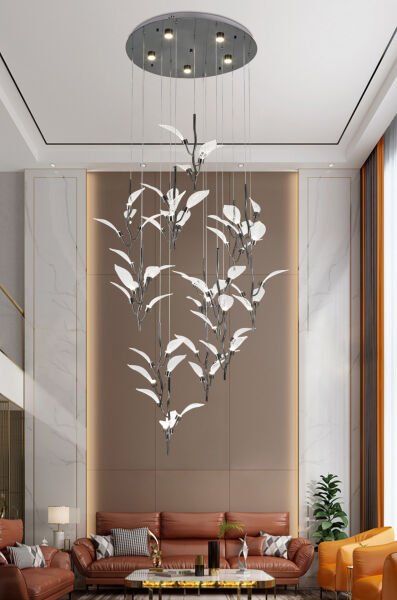 Liria 15'li Platin Yaprak Desenli Sarkıt Led Avize