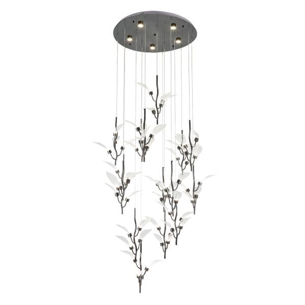 Liria 15'li Platin Yaprak Desenli Sarkıt Led Avize