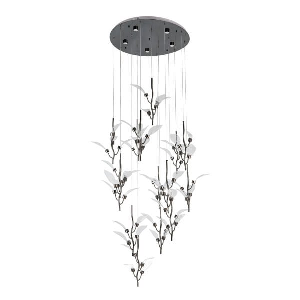 Liria 15'li Platin Yaprak Desenli Sarkıt Led Avize