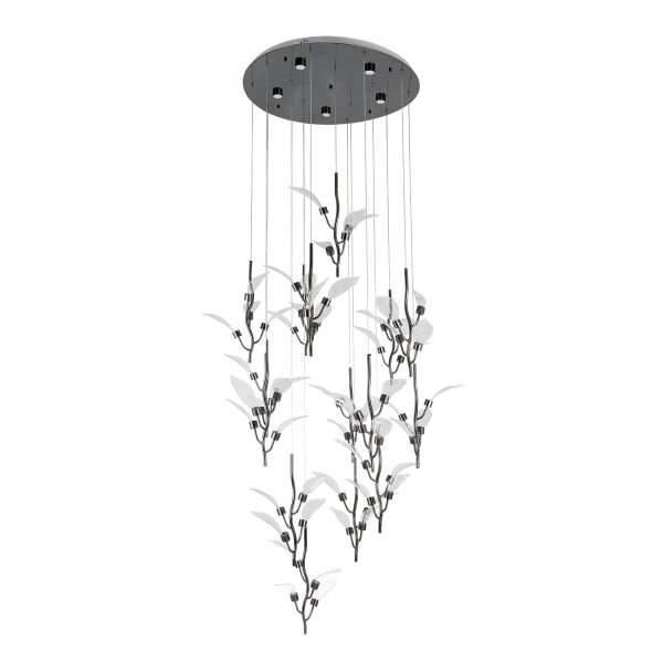 Liria 15'li Platin Yaprak Desenli Sarkıt Led Avize