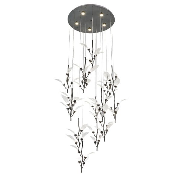 Liria 15'li Platin Yaprak Desenli Sarkıt Led Avize
