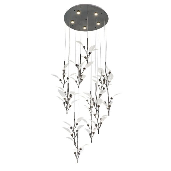 Liria 15'li Platin Yaprak Desenli Sarkıt Led Avize