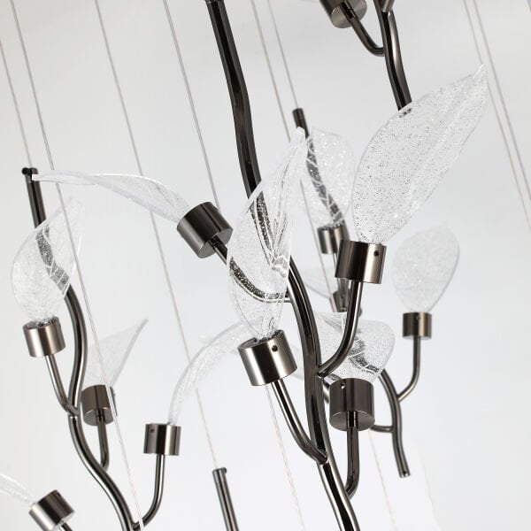 Liria 15'li Platin Yaprak Desenli Sarkıt Led Avize