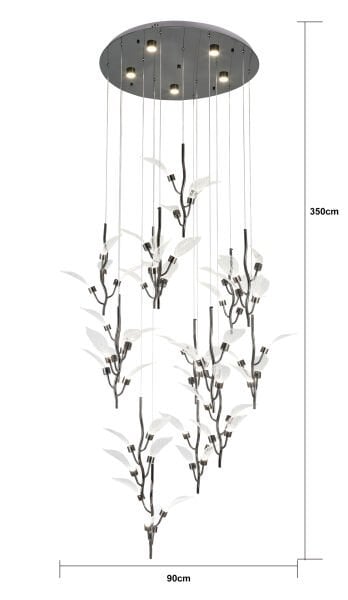 Liria 15'li Platin Yaprak Desenli Sarkıt Led Avize