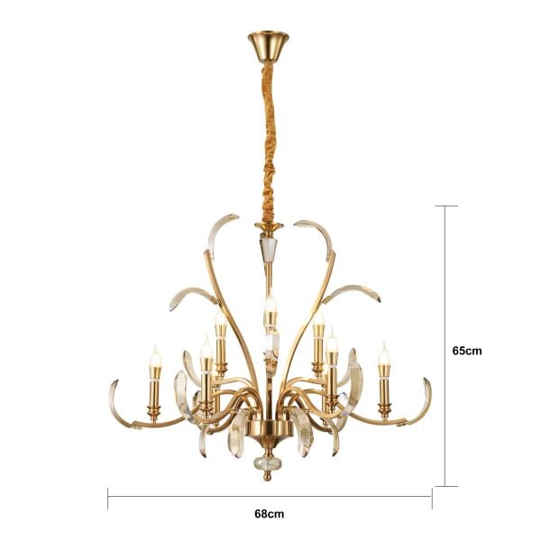 Ronja 9'lu Bakır Eskitme Kristal Taşlı Avangart Salon Avize