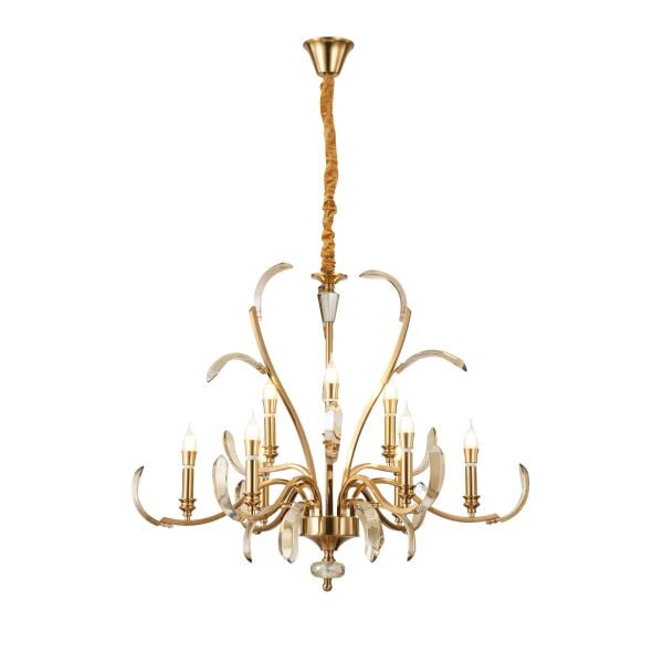 Ronja 9'lu Bakır Eskitme Kristal Taşlı Avangart Salon Avize