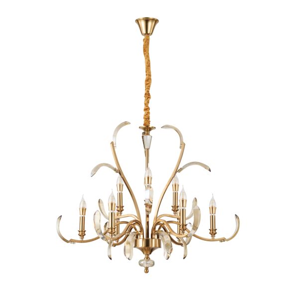 Ronja 9'lu Bakır Eskitme Kristal Taşlı Avangart Salon Avize