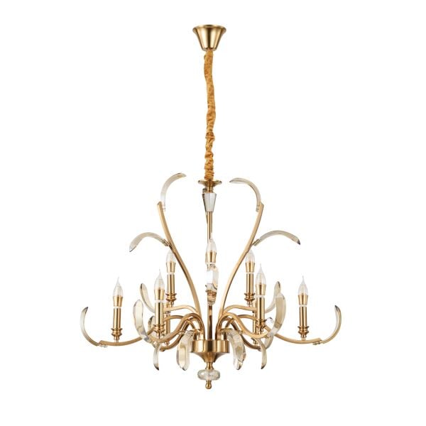 Ronja 9'lu Bakır Eskitme Kristal Taşlı Avangart Salon Avize