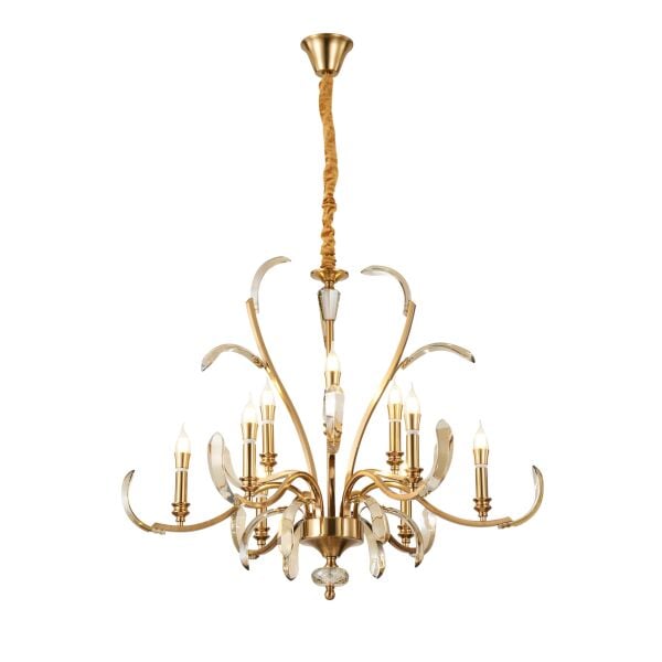 Ronja 9'lu Bakır Eskitme Kristal Taşlı Avangart Salon Avize