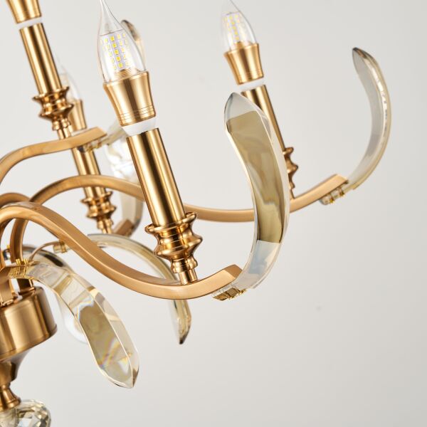 Ronja 9'lu Bakır Eskitme Kristal Taşlı Avangart Salon Avize