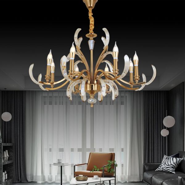 Ronja 8'li Bakır Eskitme Kristal Taşlı Avangart Salon Avize