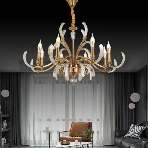 Ronja 8'li Bakır Eskitme Kristal Taşlı Avangart Salon Avize