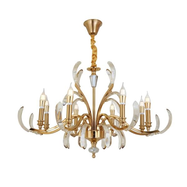 Ronja 8'li Bakır Eskitme Kristal Taşlı Avangart Salon Avize