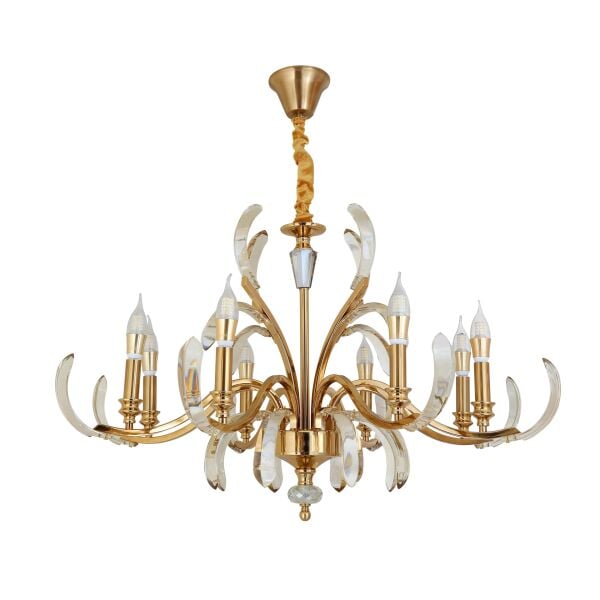 Ronja 8'li Bakır Eskitme Kristal Taşlı Avangart Salon Avize