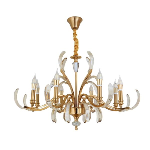 Ronja 8'li Bakır Eskitme Kristal Taşlı Avangart Salon Avize