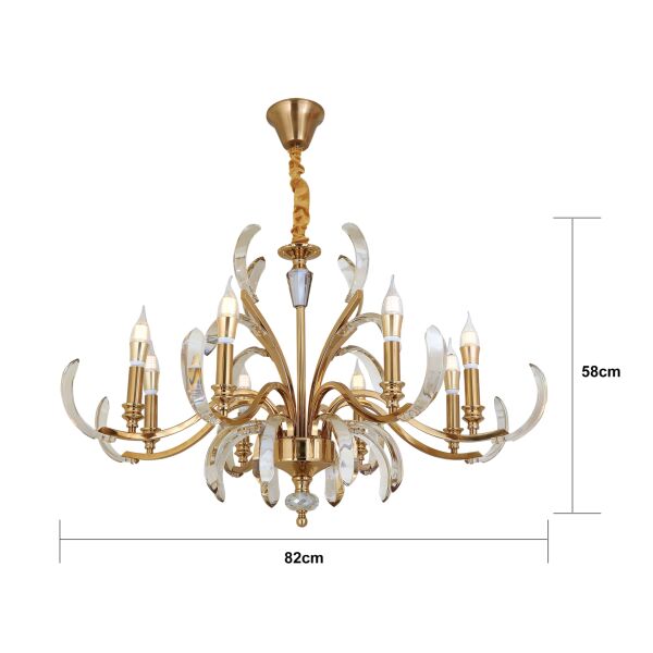 Ronja 8'li Bakır Eskitme Kristal Taşlı Avangart Salon Avize