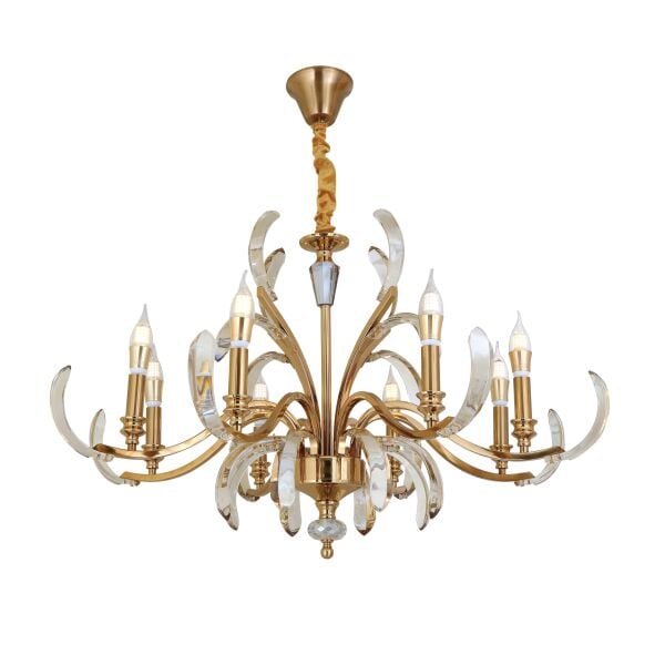 Ronja 8'li Bakır Eskitme Kristal Taşlı Avangart Salon Avize