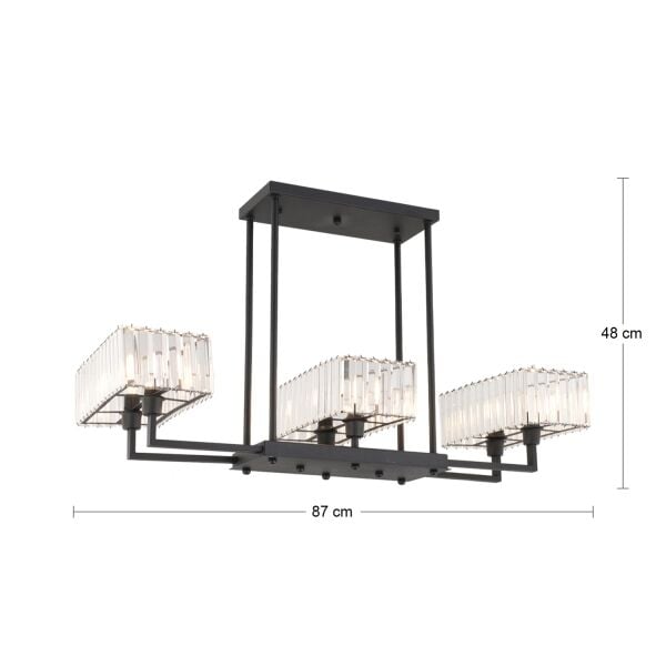 Brambles 6'lı Siyah Kristalli Taşlı Modern Tasarım Kristal Salon Avize