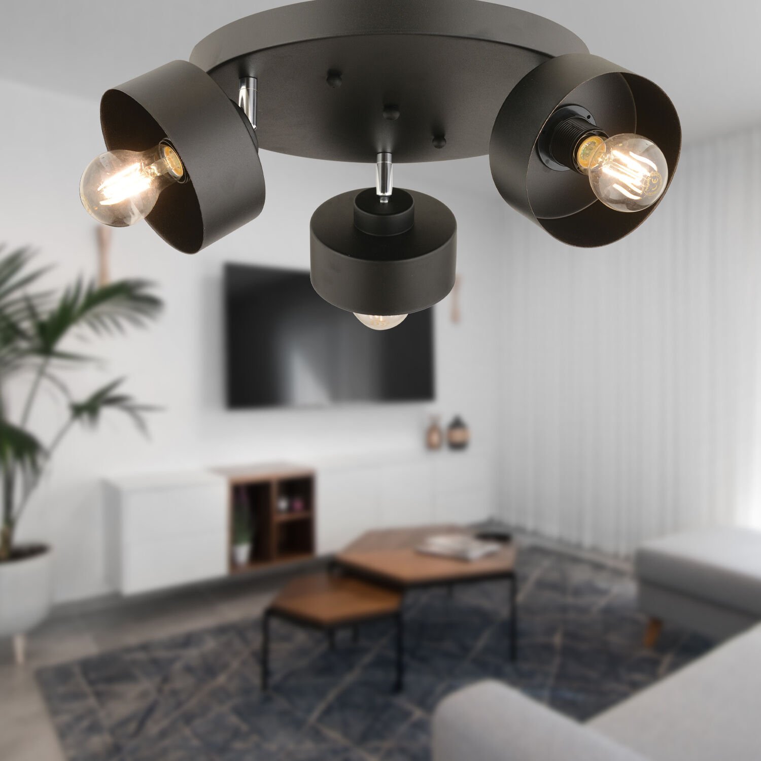 Meriç 3'lü Siyah Plafonyer Modern Retro Genç Odası Mutfak Salon Avize