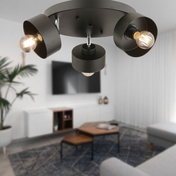 Meriç 3'lü Siyah Plafonyer Modern Retro Genç Odası Mutfak Salon Avize